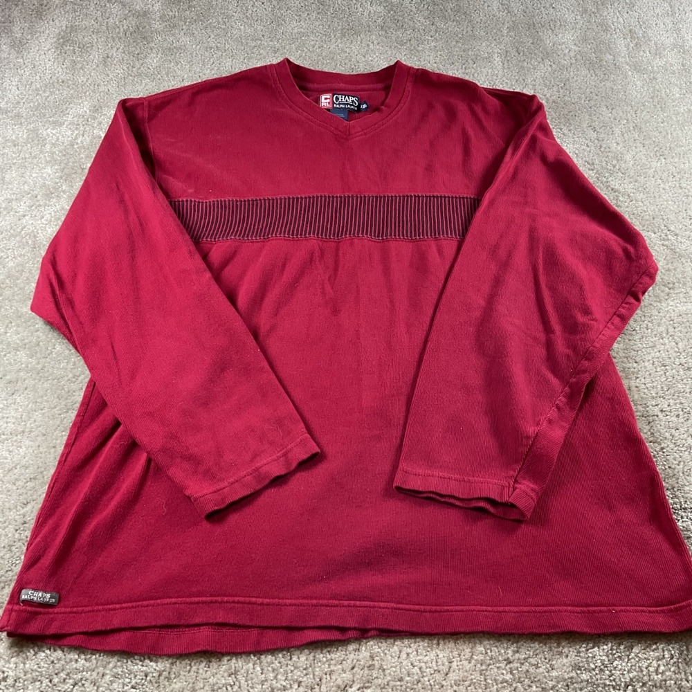 Chaps Ralph Lauren XXLG Red V-Neck Long‎ Sleeve Striped Pullover Top